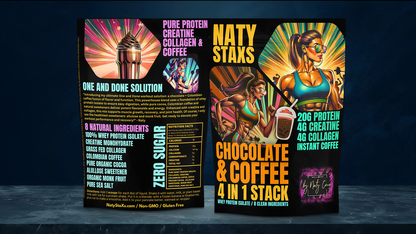 Naty Staxs - Fully Stax'd Coffee + Chocolate Protein Powder + Collagen + Creatine - 12 oz